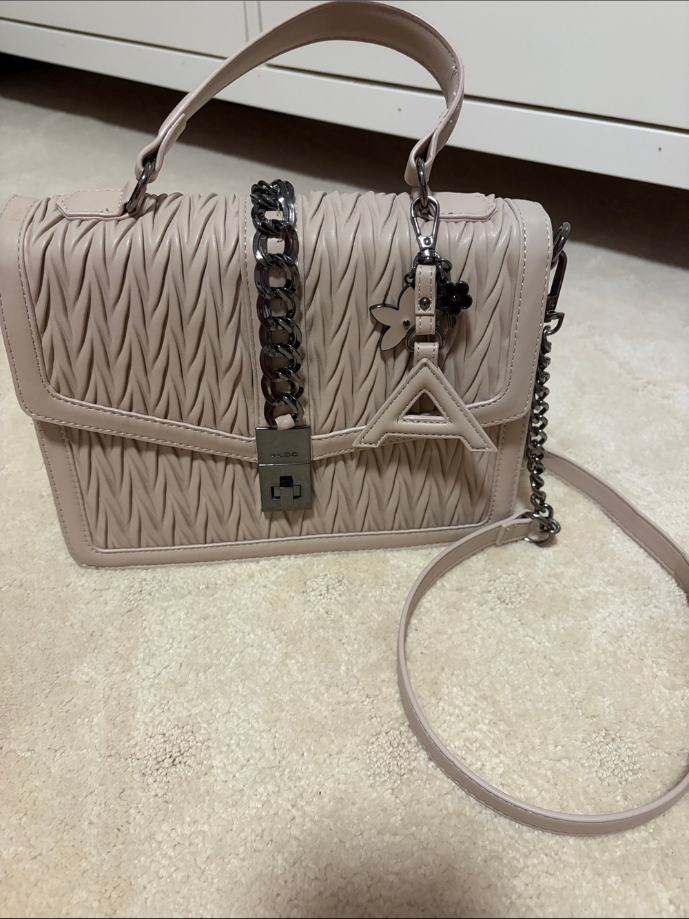 New Aldo Quilted Top-Handle Hand Bag & Crossbody in Nude